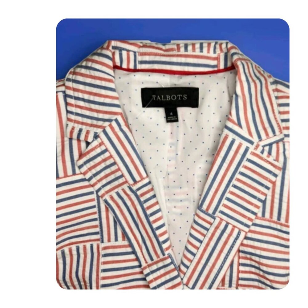 Talbots Sz 4 Patchwork Blazer Jacket Seersucker B… - image 7